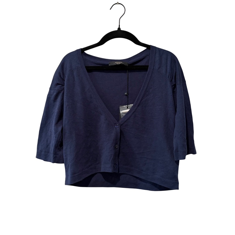 Weekend Max Mara Cardigan Women Medium Ultramarine Blue Silk Linen Cropped